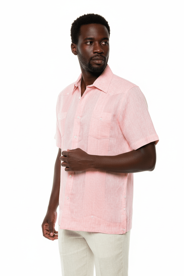 Men's Yarn Dye 100% Linen Guayabera Shirt Short Sleeve 2 Pocket Design - Especially Yours