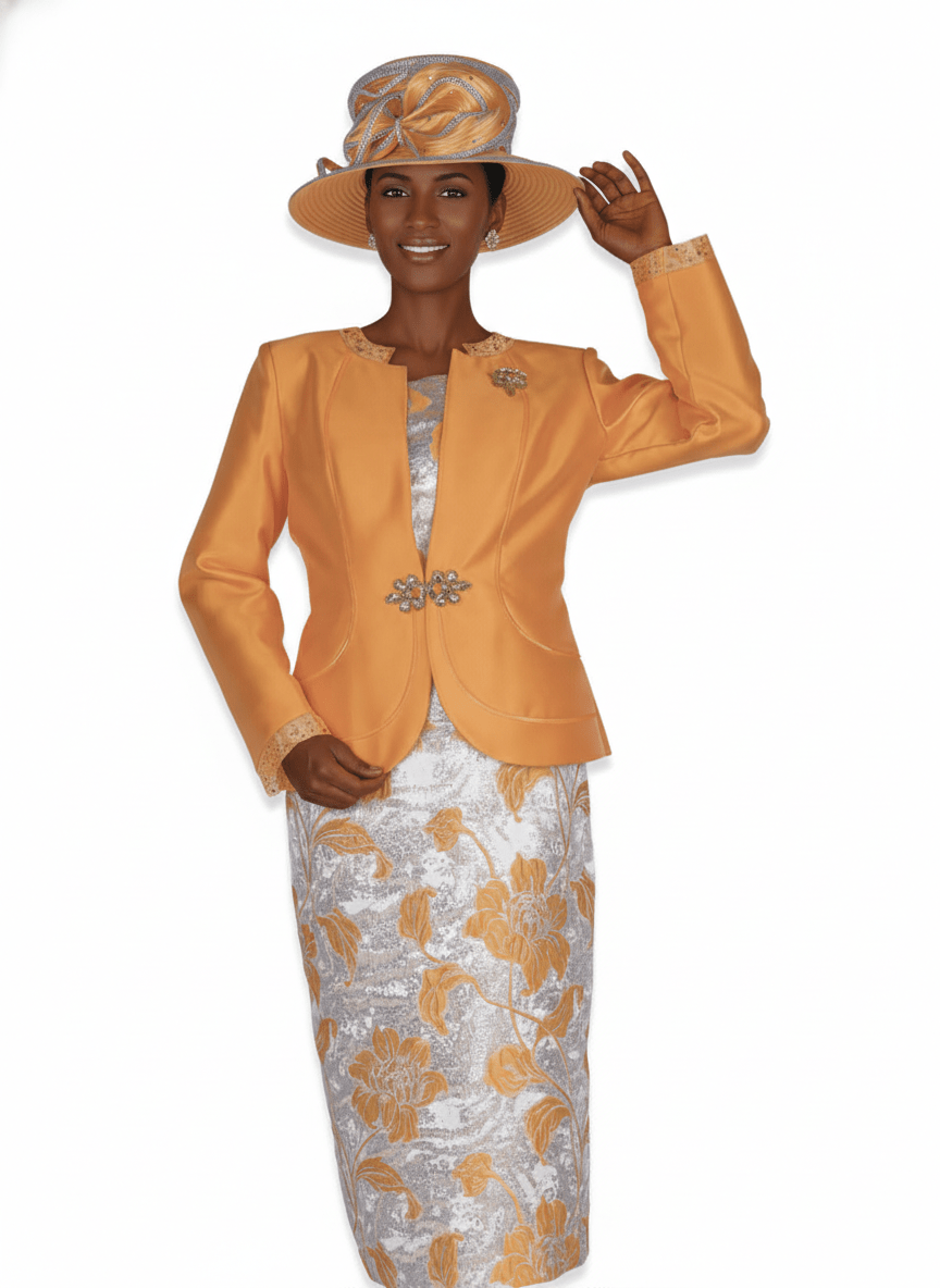 Elegant 2 - Piece Floral Brocade Dress & Jacket Set - 6355 - Especially Yours