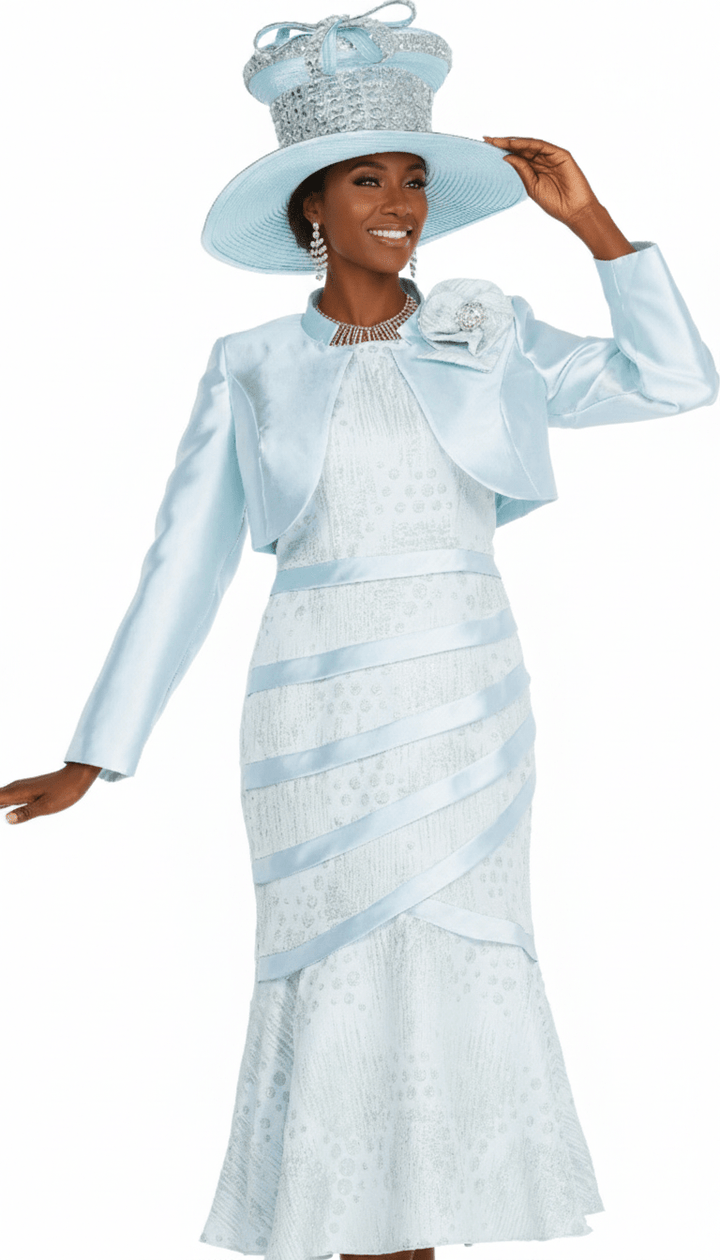 Champagne Italy 6107 Metallic Patterned Dress with Solid Bolero and Brooch - Especially Yours