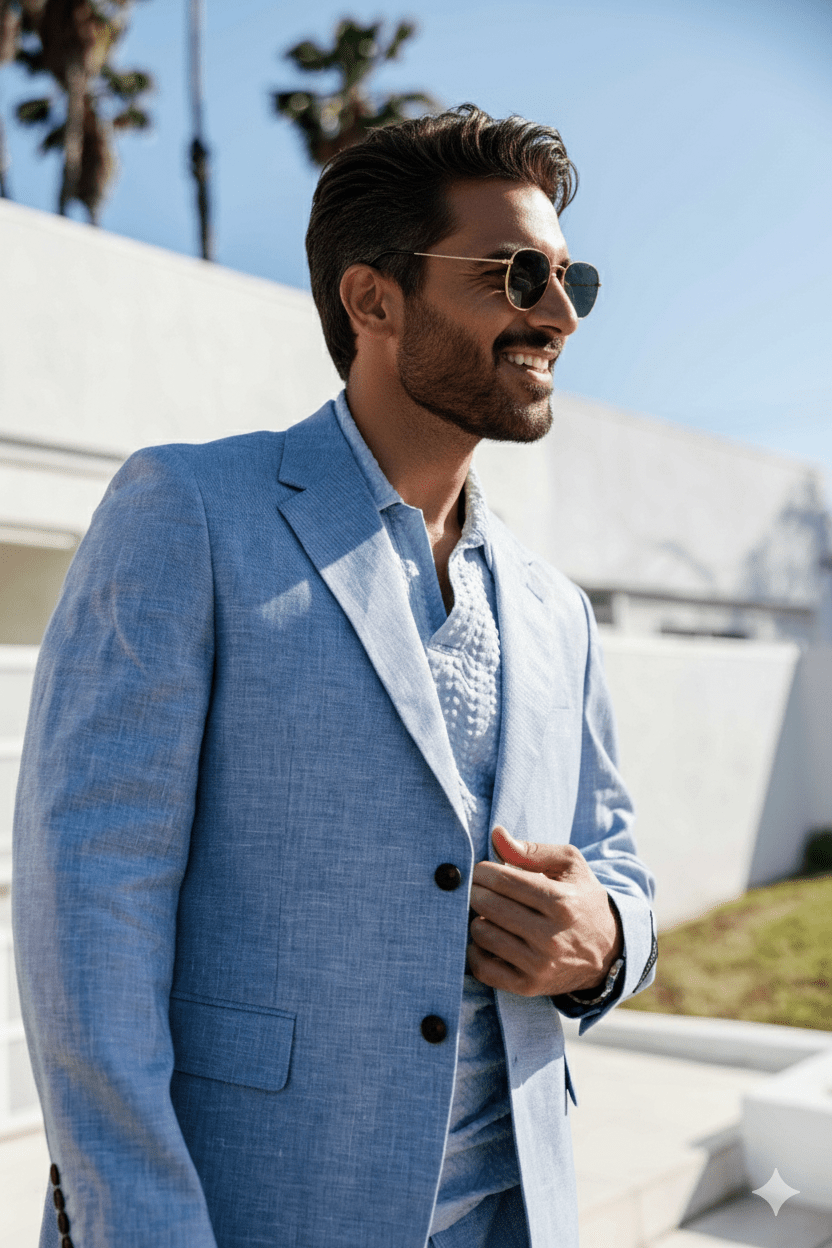 Men's Textured Linen Cotton Blend Suit - Especially Yours