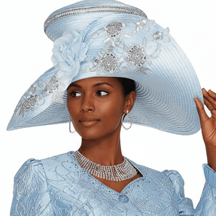 Champagne Italy Wide Brim Church Hat with Floral & Crystal Accents H6263 - Especially Yours