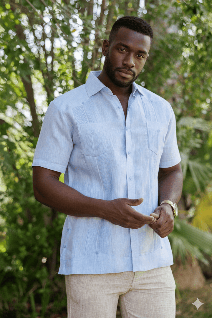 Men's Yarn Dye 100% Linen Guayabera Shirt Short Sleeve 2 Pocket Design - Especially Yours