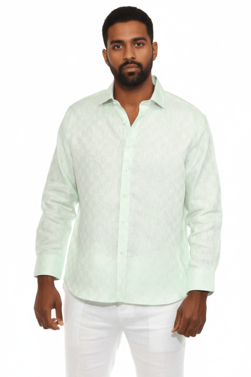 Men’s 100% Linen Long Sleeve Checkered Button - Down Shirt - Especially Yours