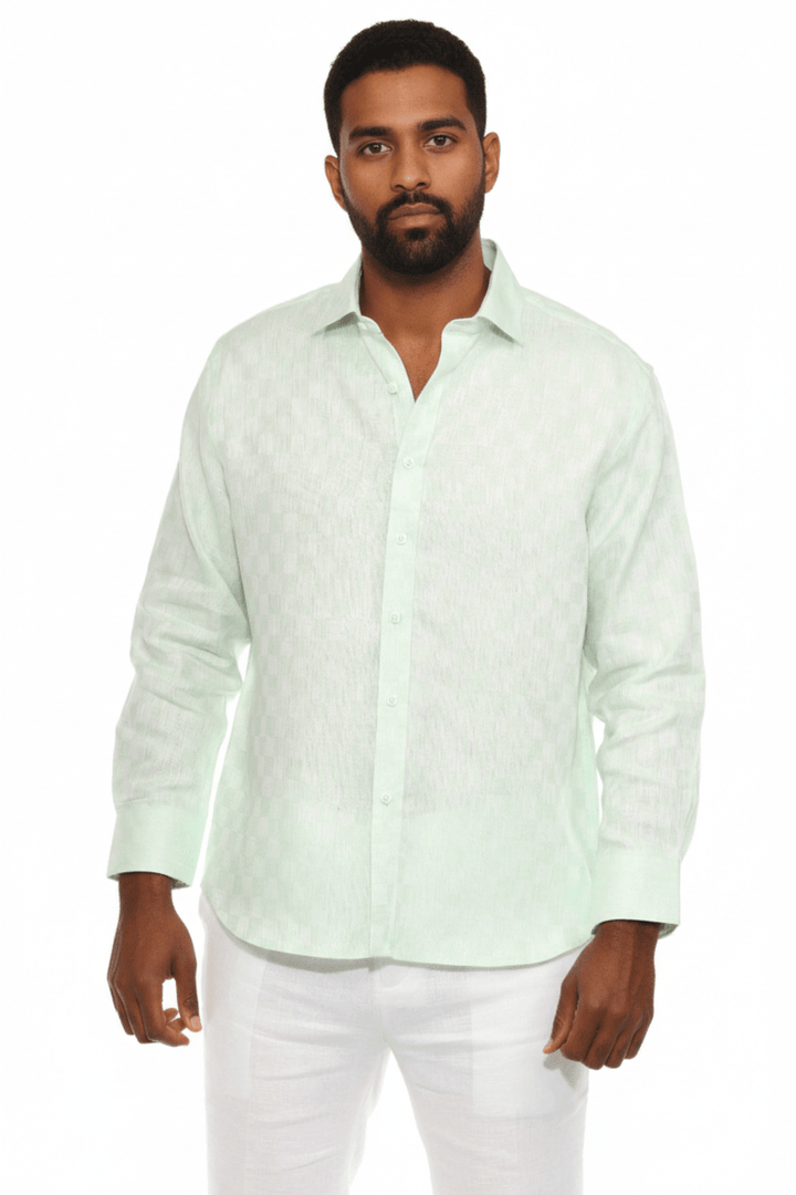 Men’s 100% Linen Long Sleeve Checkered Button - Down Shirt - Especially Yours