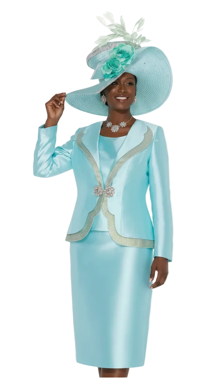 Scalloped Trim Satin Skirt Suit – Champagne Italy