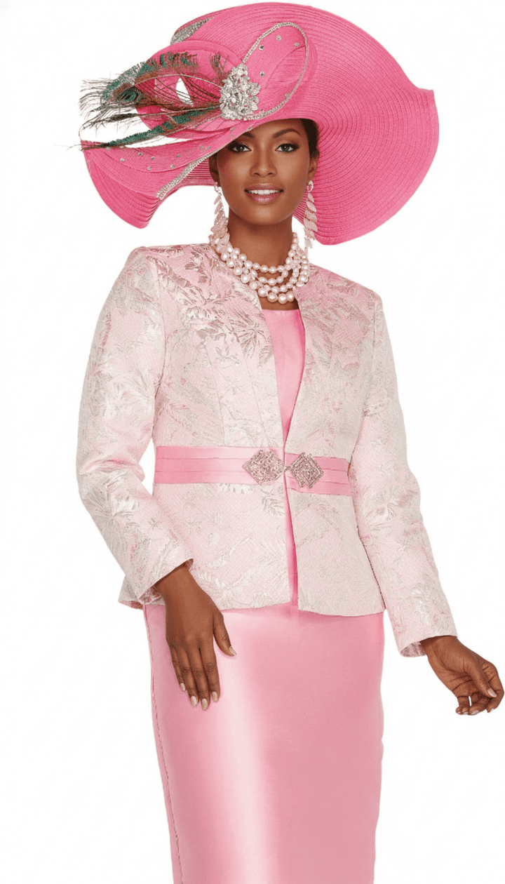 Gold Floral Brocade 2 - Piece Skirt Suit with Rhinestone Waist Clasp - 6217 - Especially Yours