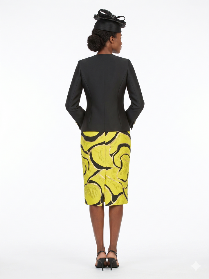 3pc Brocade+Silky Twill Skirt Suit w/ Beads-Plus