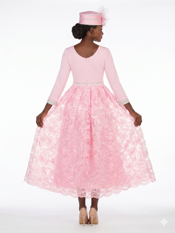 3/4 Slv Maxi Lace Overlay Dress w/ Rhinestoned Wai