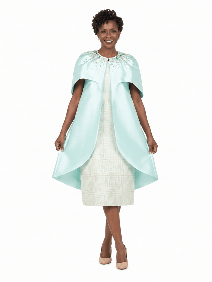 Embellished Cape Jkt&Geometric Sheath Dress Set - Especially Yours