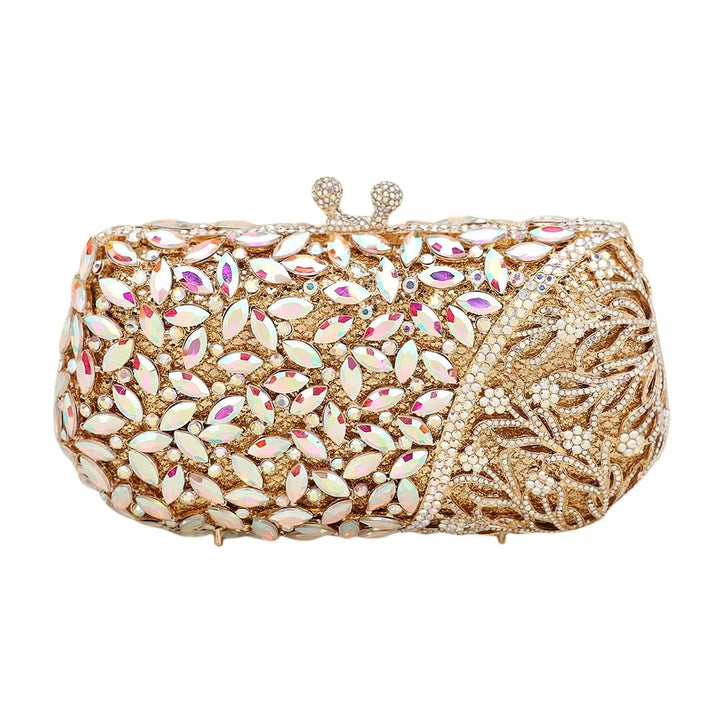 Floral Leaf Crystal Frame Evening Clutch Shoulder Bag - Especially Yours