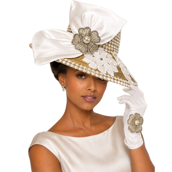Immaculate Pearl and Gold Church Hat with Gloves - Whittall & Shon