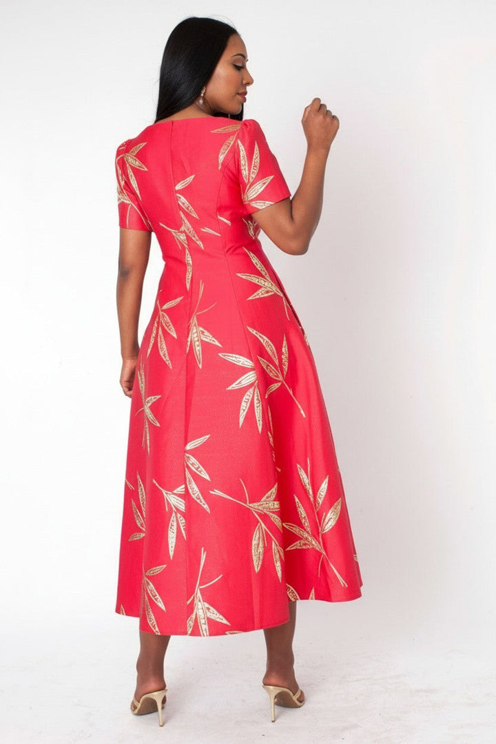 Golden Leaf Fit & Flare Midi Dress - 9813