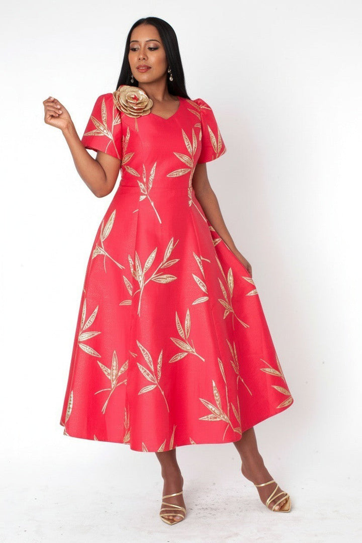 Golden Leaf Fit & Flare Midi Dress - 9813