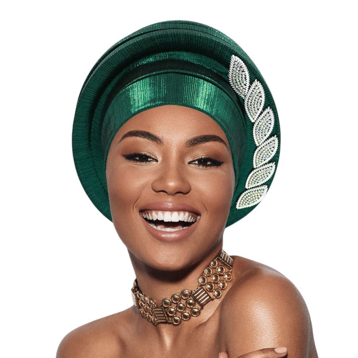 Stone Paved Marquise Leaf Accent Layered Turban Hair Wrap - Especially Yours