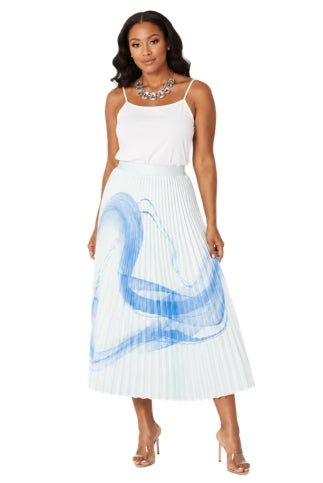 Watercolor Print Pleated Maxi Skirt - 82606 - Especially Yours