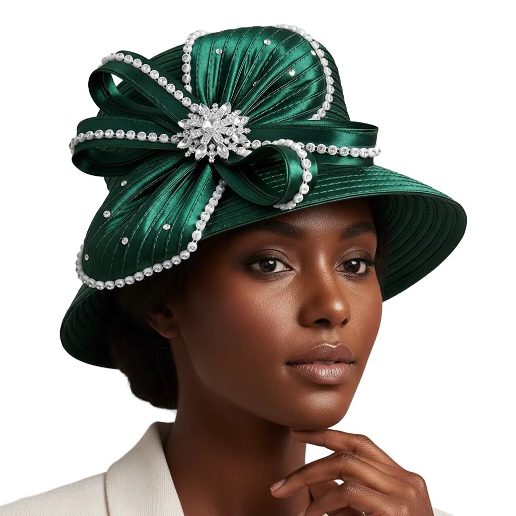 Elegant Rhinestone Trim Bow Floral Accent Dressy Hat - Especially Yours
