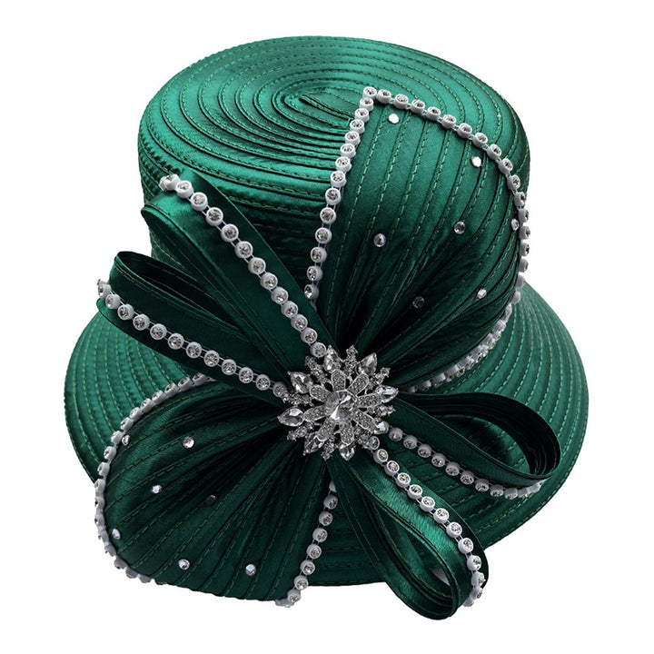 Elegant Rhinestone Trim Bow Floral Accent Dressy Hat - Especially Yours