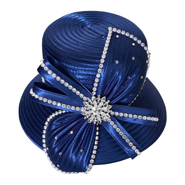 Elegant Rhinestone Trim Bow Floral Accent Dressy Hat - Especially Yours