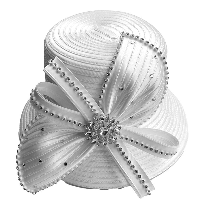 Elegant Rhinestone Trim Bow Floral Accent Dressy Hat - Especially Yours