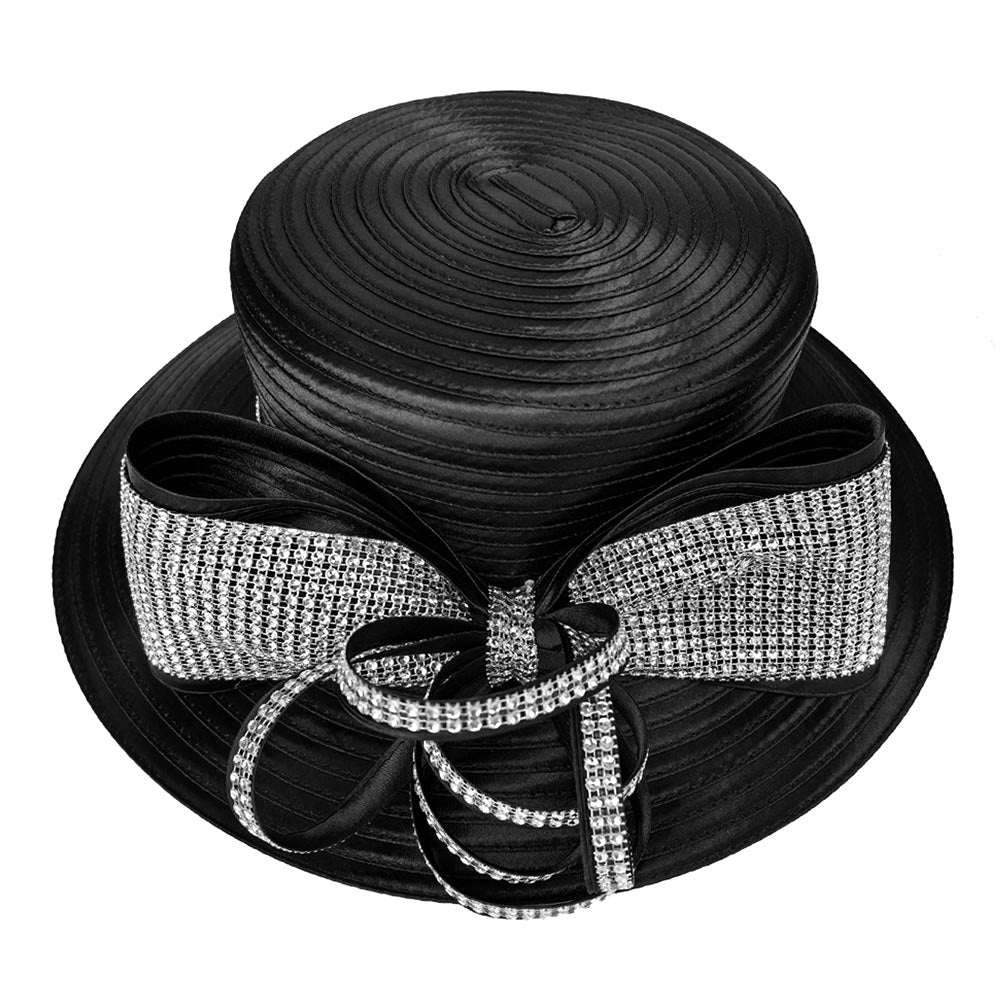 Bling Studded Bow Accent Wide Brim Statement Dressy Hat - Especially Yours