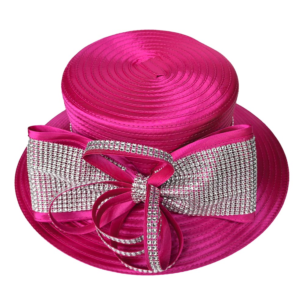 Bling Studded Bow Accent Wide Brim Statement Dressy Hat - Especially Yours