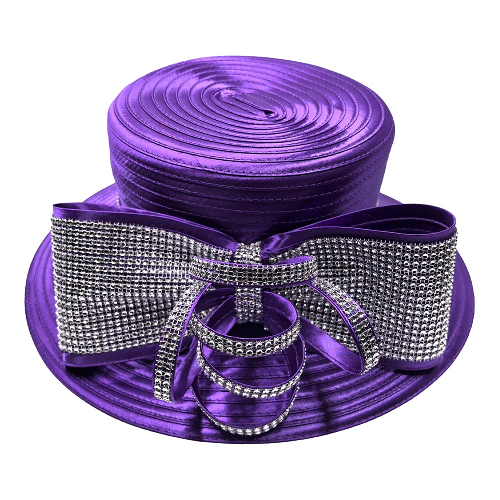 Bling Studded Bow Accent Wide Brim Statement Dressy Hat - Especially Yours