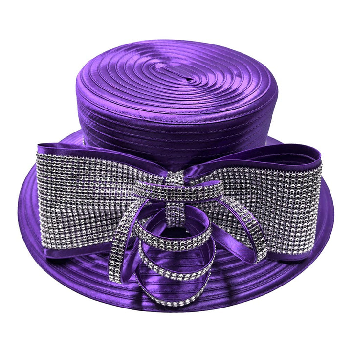 Bling Studded Bow Accent Wide Brim Statement Dressy Hat - Especially Yours