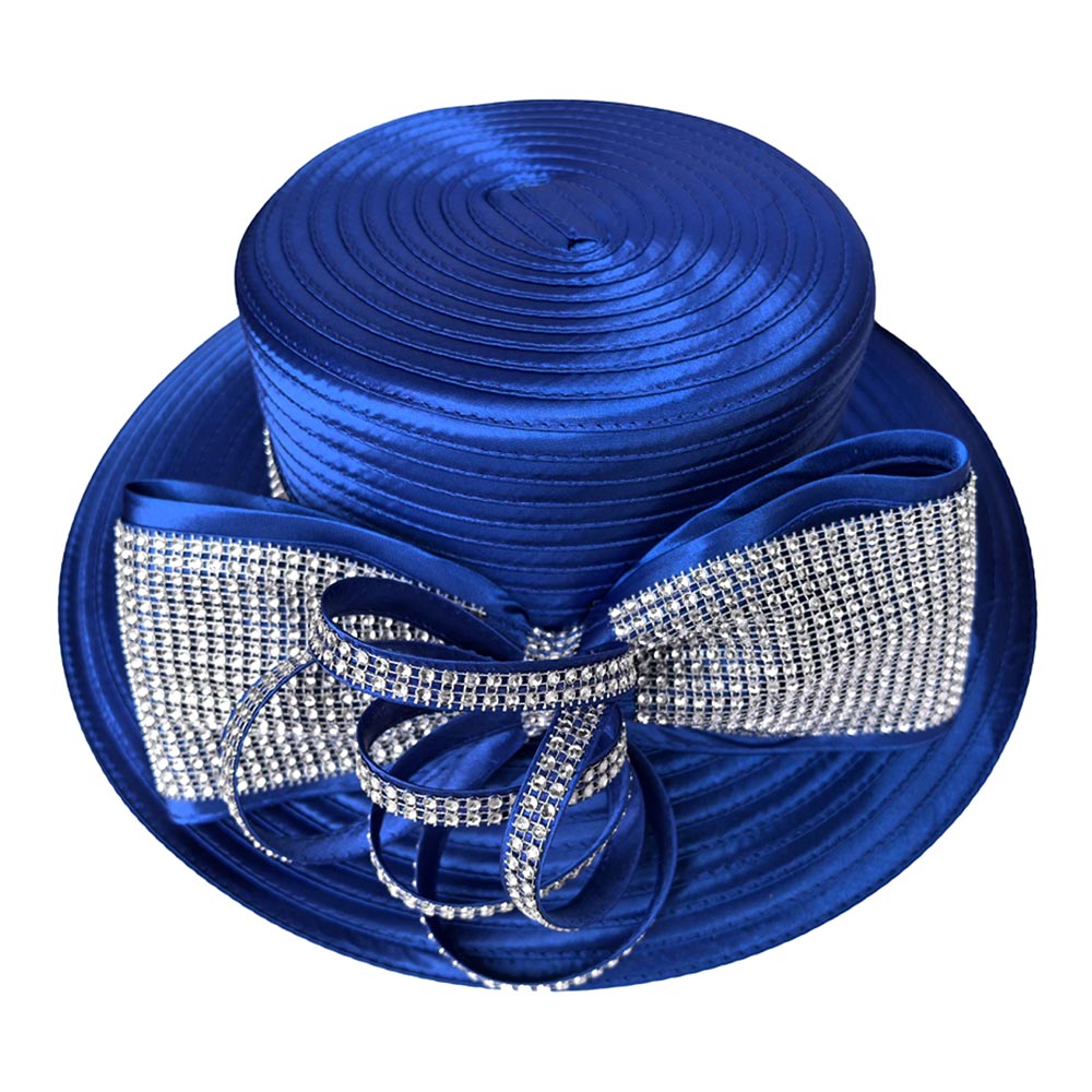 Bling Studded Bow Accent Wide Brim Statement Dressy Hat - Especially Yours