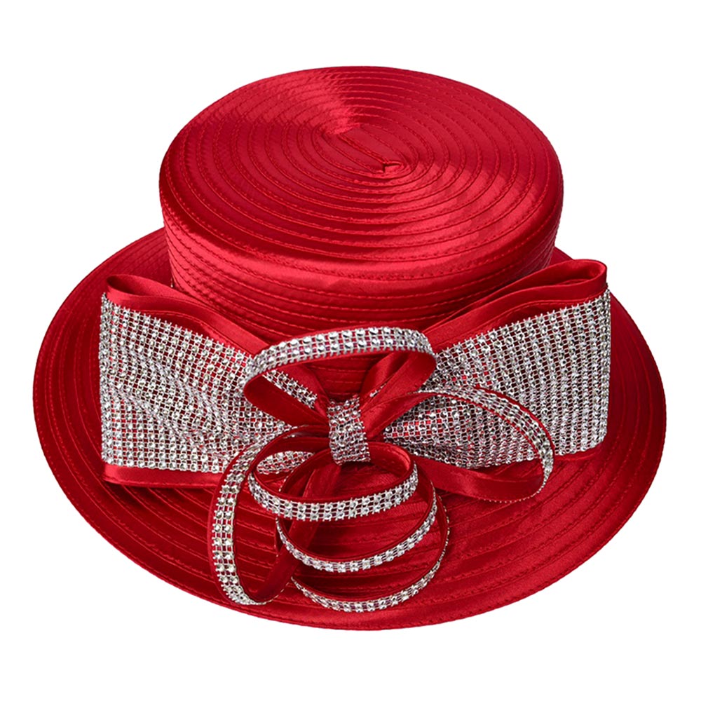 Bling Studded Bow Accent Wide Brim Statement Dressy Hat - Especially Yours