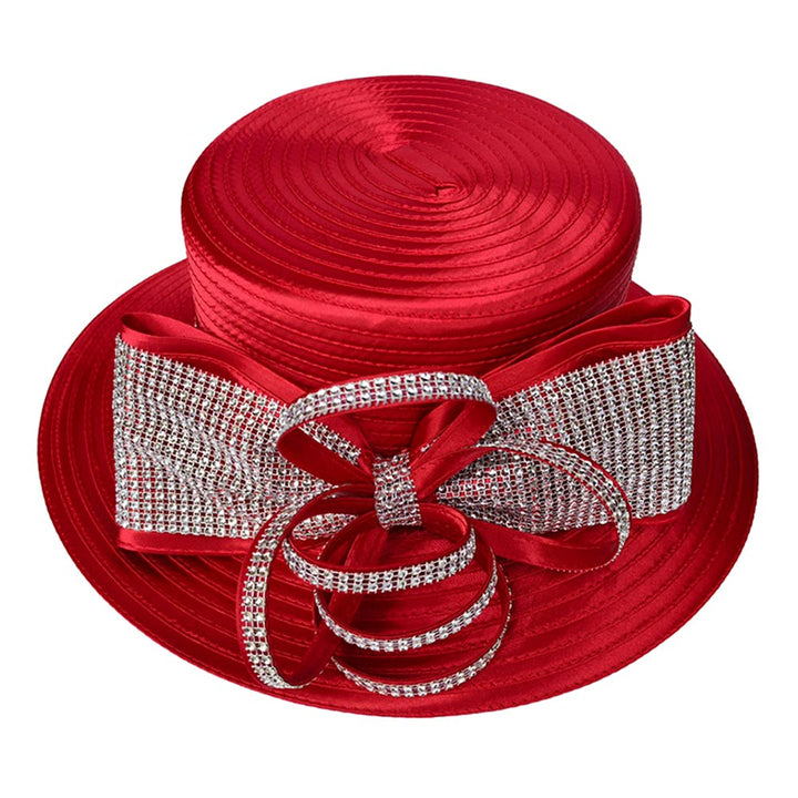Bling Studded Bow Accent Wide Brim Statement Dressy Hat - Especially Yours
