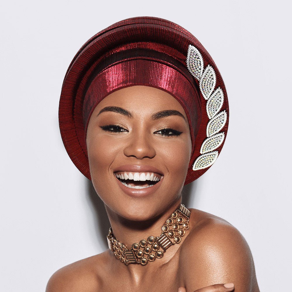 Stone Paved Marquise Leaf Accent Layered Turban Hair Wrap - Especially Yours