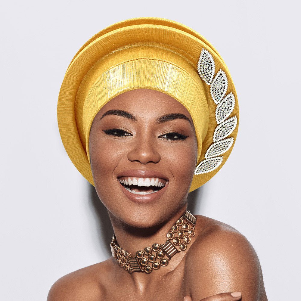Stone Paved Marquise Leaf Accent Layered Turban Hair Wrap - Especially Yours