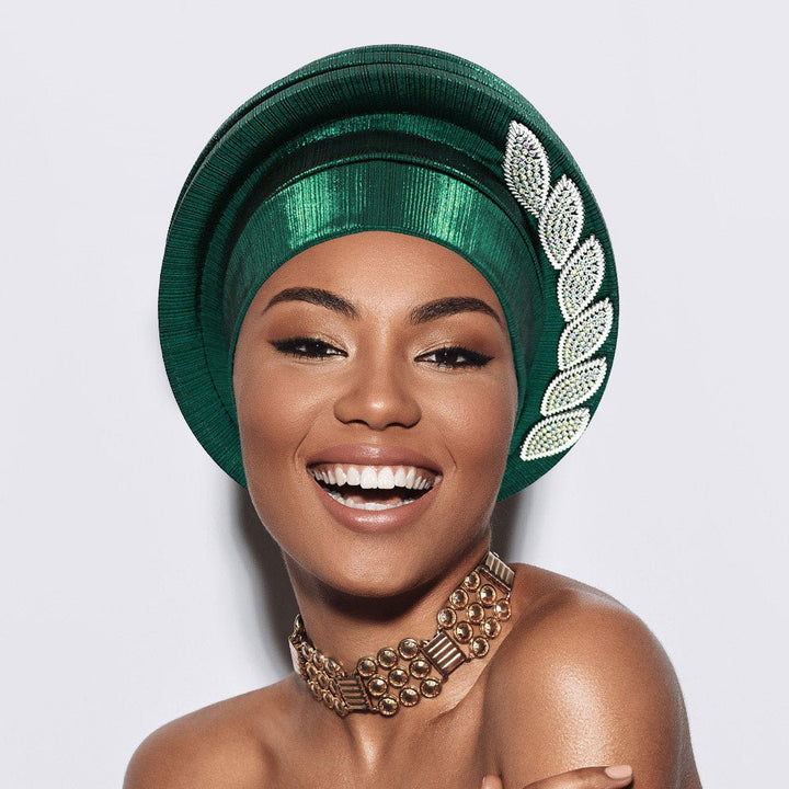 Stone Paved Marquise Leaf Accent Layered Turban Hair Wrap - Especially Yours
