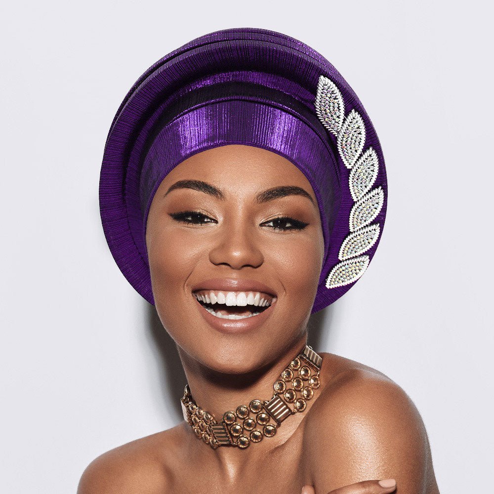 Stone Paved Marquise Leaf Accent Layered Turban Hair Wrap - Especially Yours