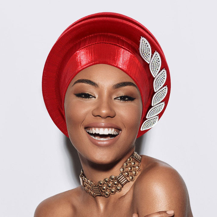 Stone Paved Marquise Leaf Accent Layered Turban Hair Wrap - Especially Yours