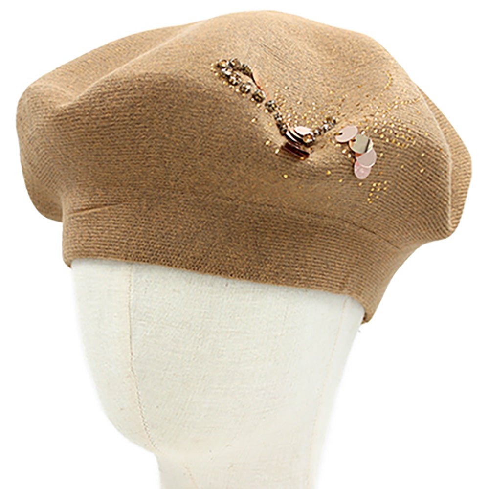 Decorative Sequin Rhinestone Embellished Winter Beret Hat - Especially Yours