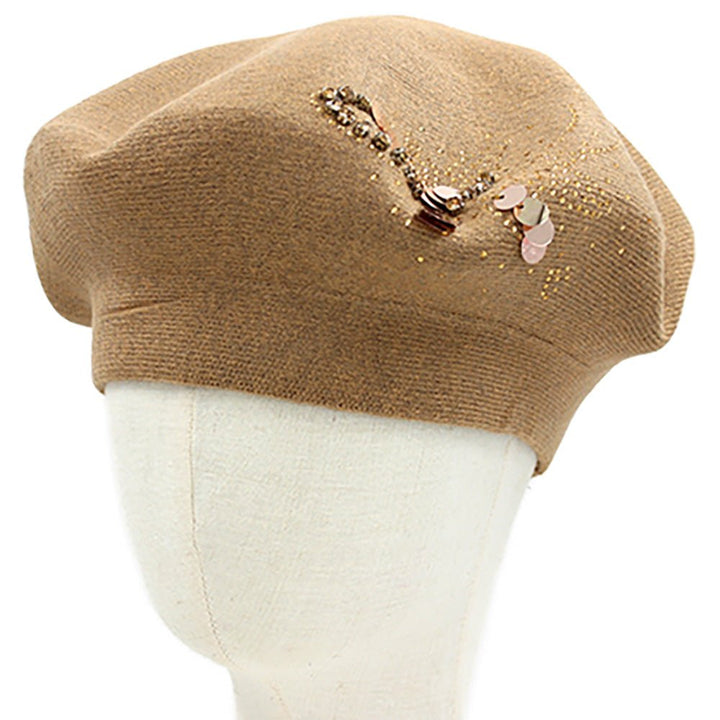 Decorative Sequin Rhinestone Embellished Winter Beret Hat - Especially Yours