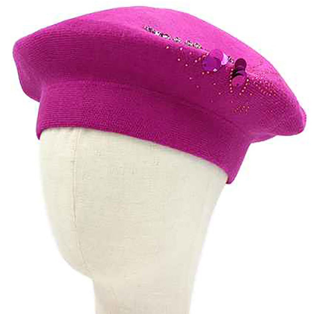Decorative Sequin Rhinestone Embellished Winter Beret Hat - Especially Yours