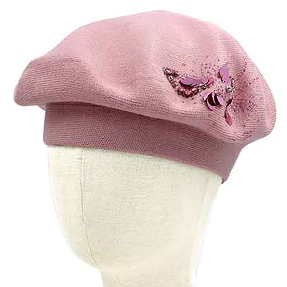 Decorative Sequin Rhinestone Embellished Winter Beret Hat - Especially Yours