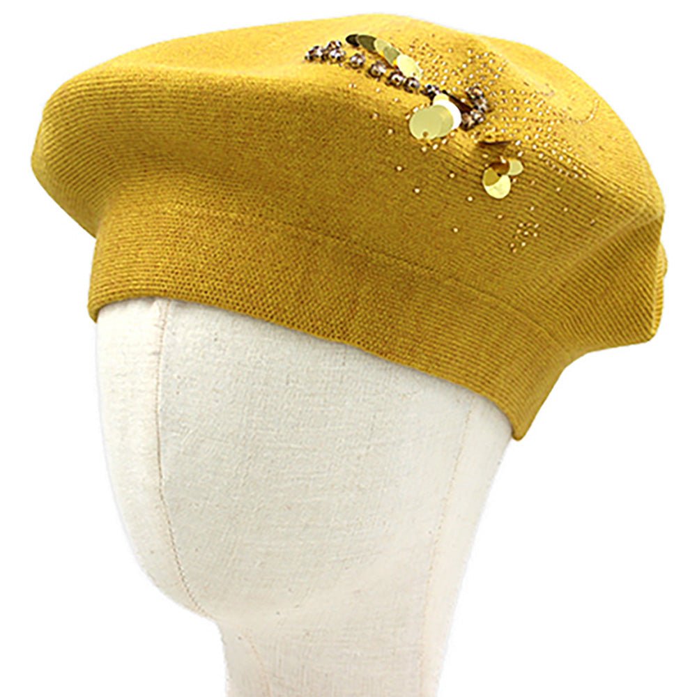 Decorative Sequin Rhinestone Embellished Winter Beret Hat - Especially Yours