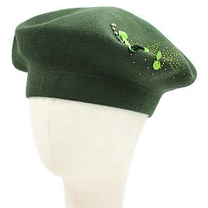 Decorative Sequin Rhinestone Embellished Winter Beret Hat - Especially Yours