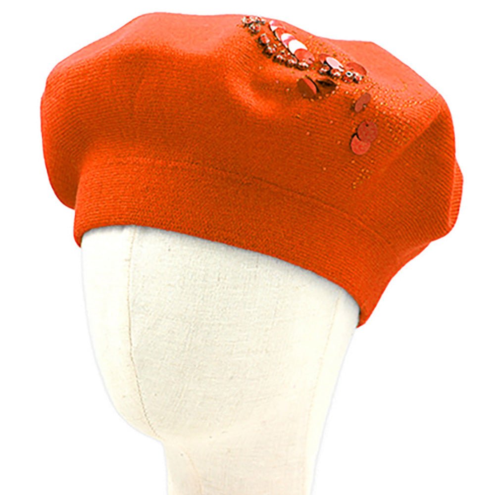 Decorative Sequin Rhinestone Embellished Winter Beret Hat - Especially Yours