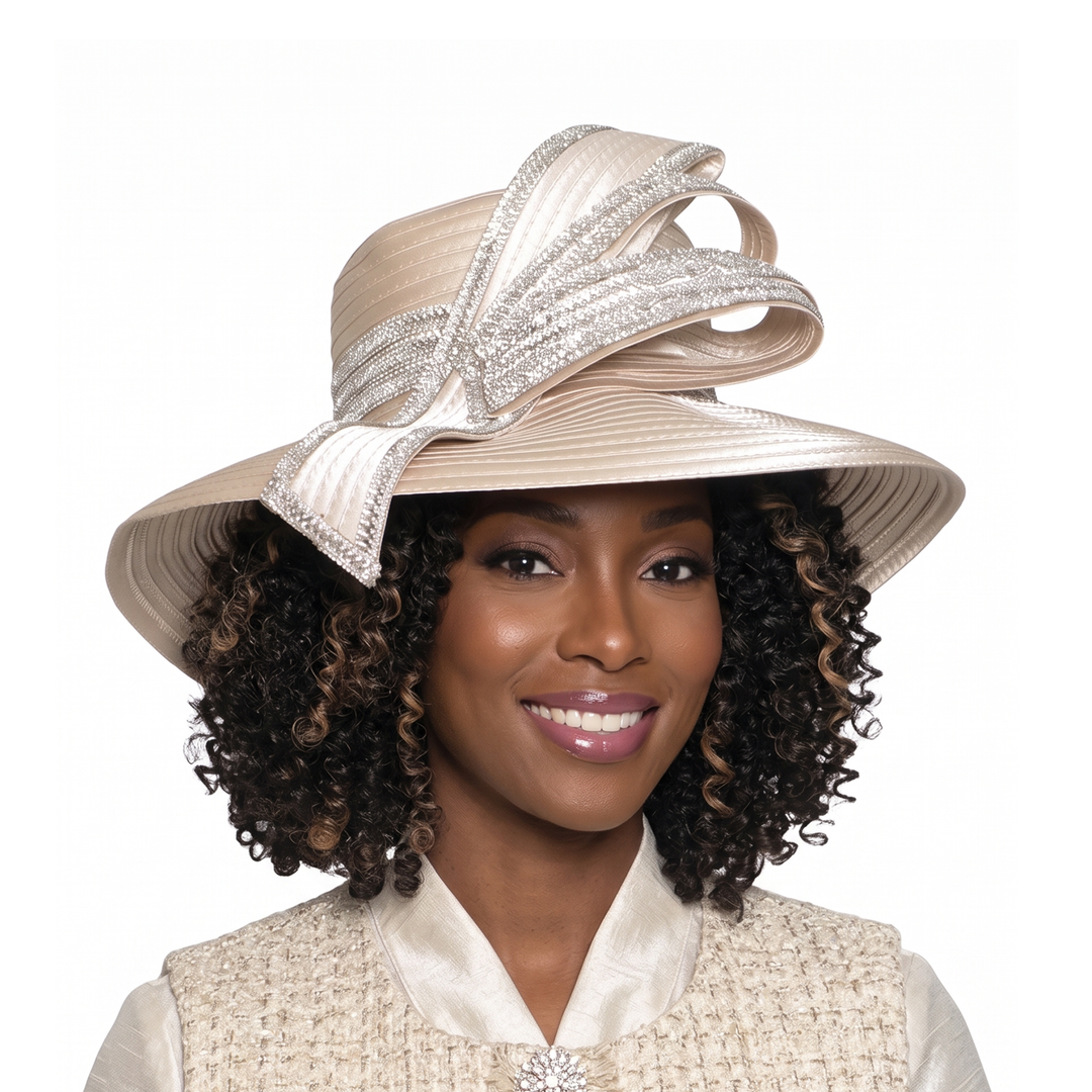 Rhinestone Trim Wide Brim Church Hat by Lily & Taylor