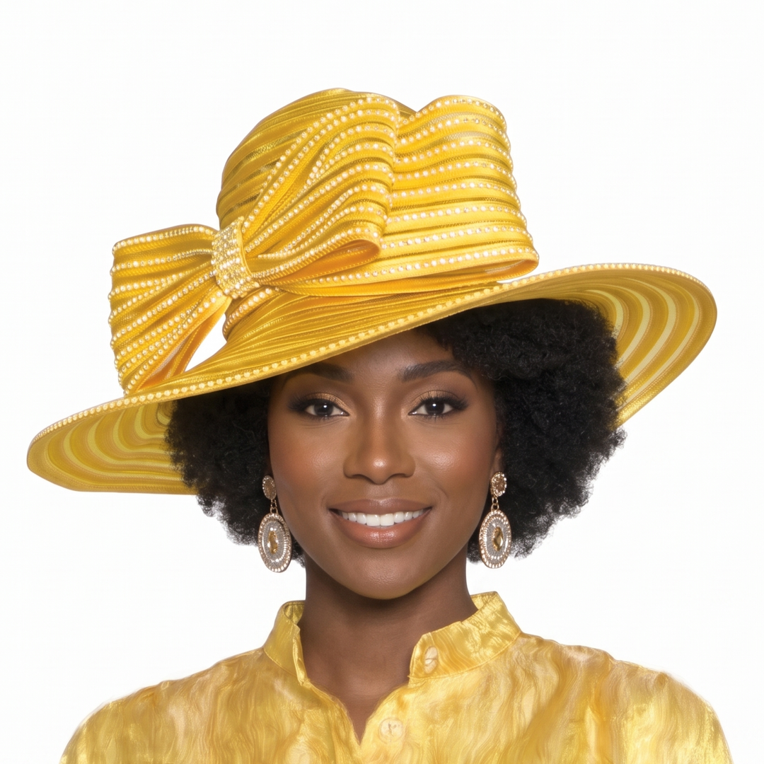 Rhinestone Bow Wide Brim Church Hat by Lily & Taylor