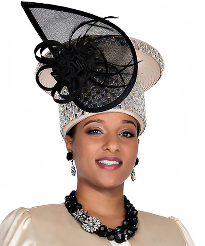 Elegant Elite Champagne H6073 Wide Brim Church Hat with Exquisite Embellishment - Especially Yours