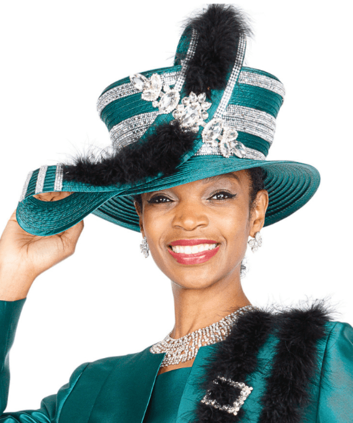 Elegant Champagne Italy H6110 Green Church Hat for Women with Feathers - Especially Yours