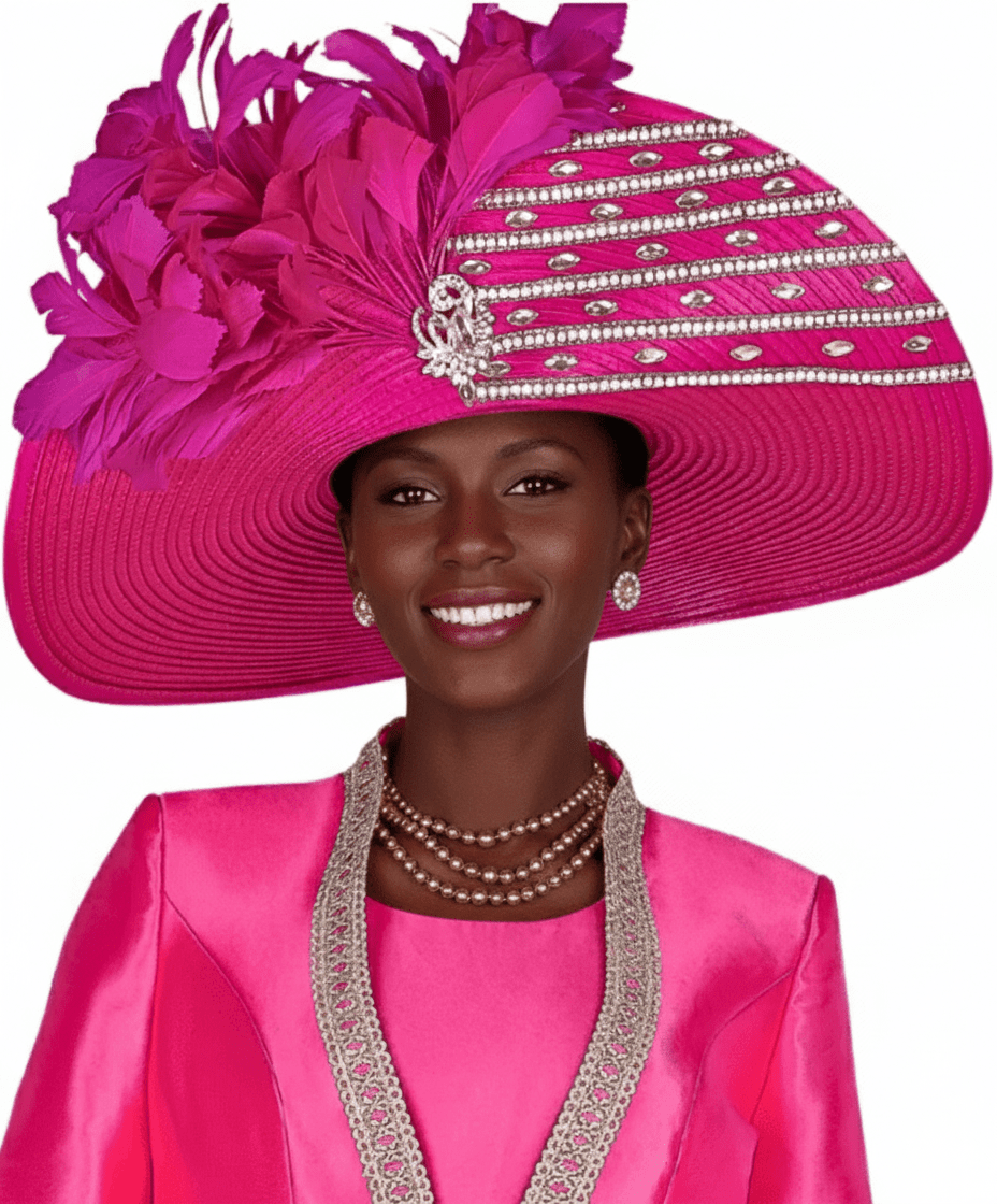 Elite Champagne H6153 Elegant Fuchsia Church Hat with Rhinestone Trim - Especially Yours