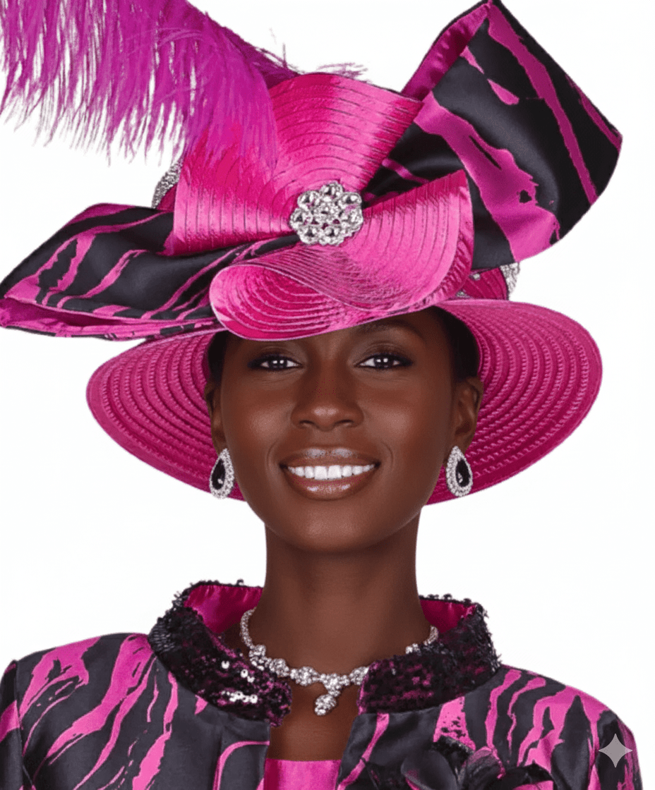 Elite Champagne Fuchsia Wide Brim Church Hat with Elegant Embellishments - Especially Yours