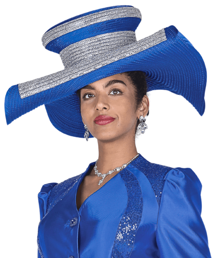 Elegant Royal Blue Women's Church Hat Embellished Wide Brim H6210 - RY - Especially Yours
