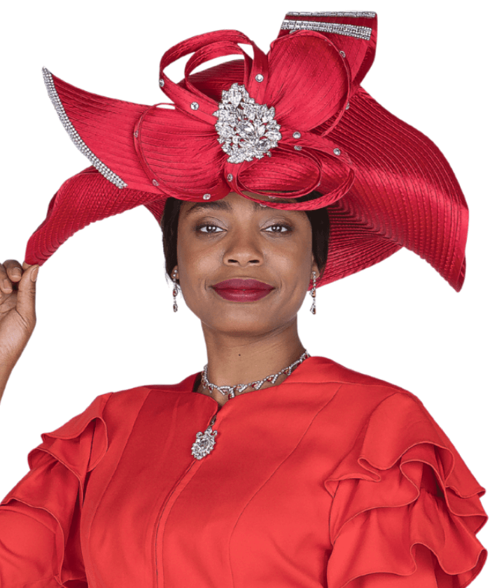 Elegant Red Women's Church Hat H6211 with Sparkling Rhinestone Brooch - Especially Yours